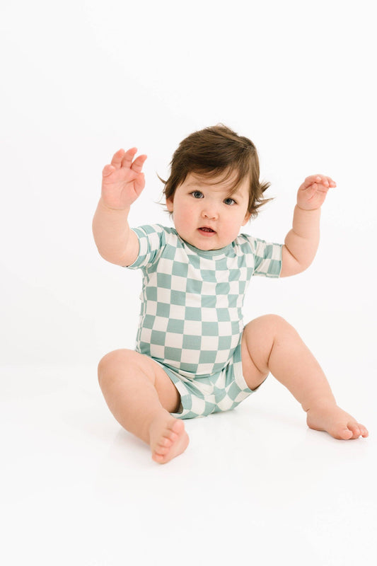 Seafoam Checkered Bamboo Shorts Set