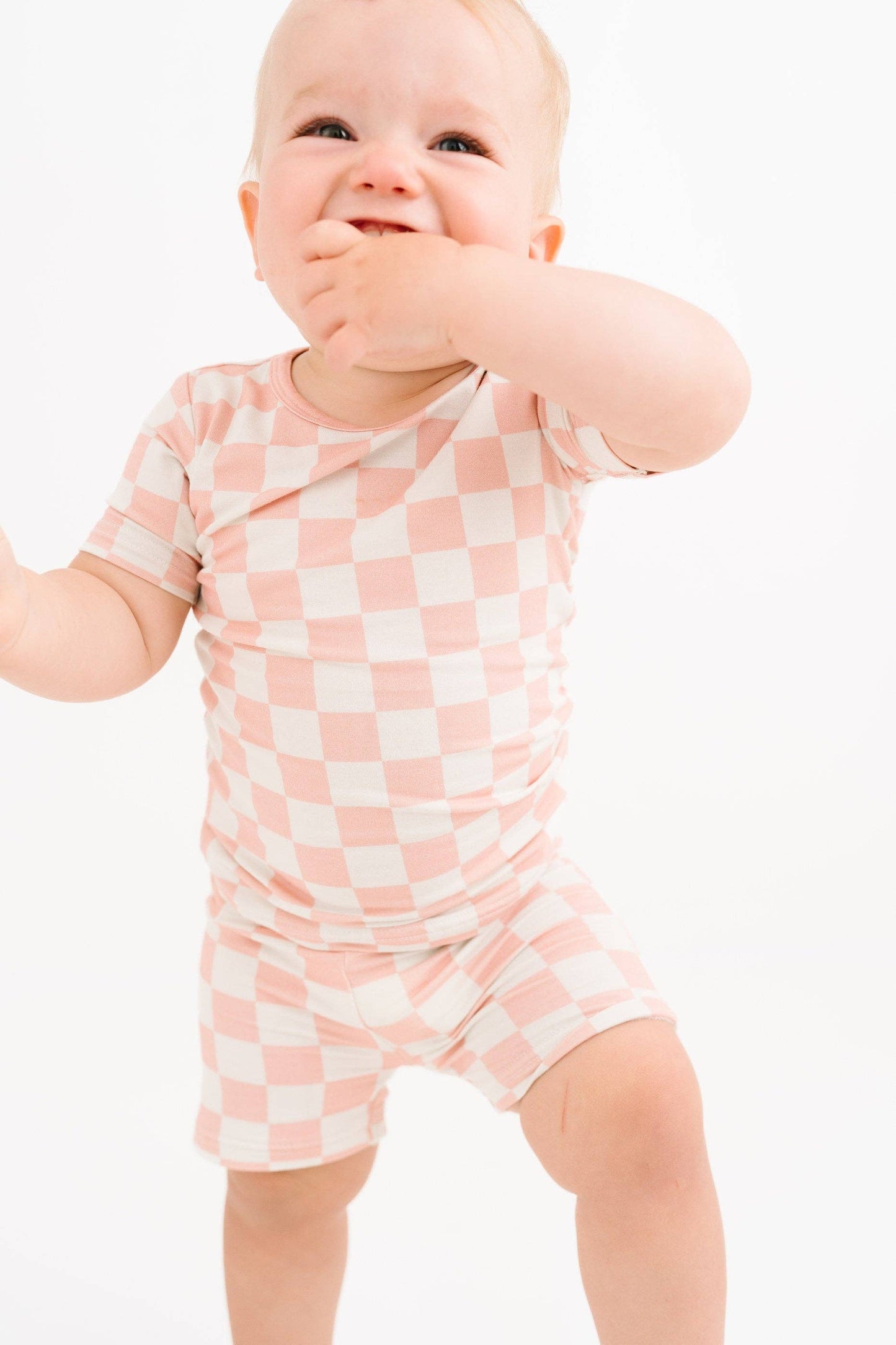 Blush Checkered Bamboo Shorts Set