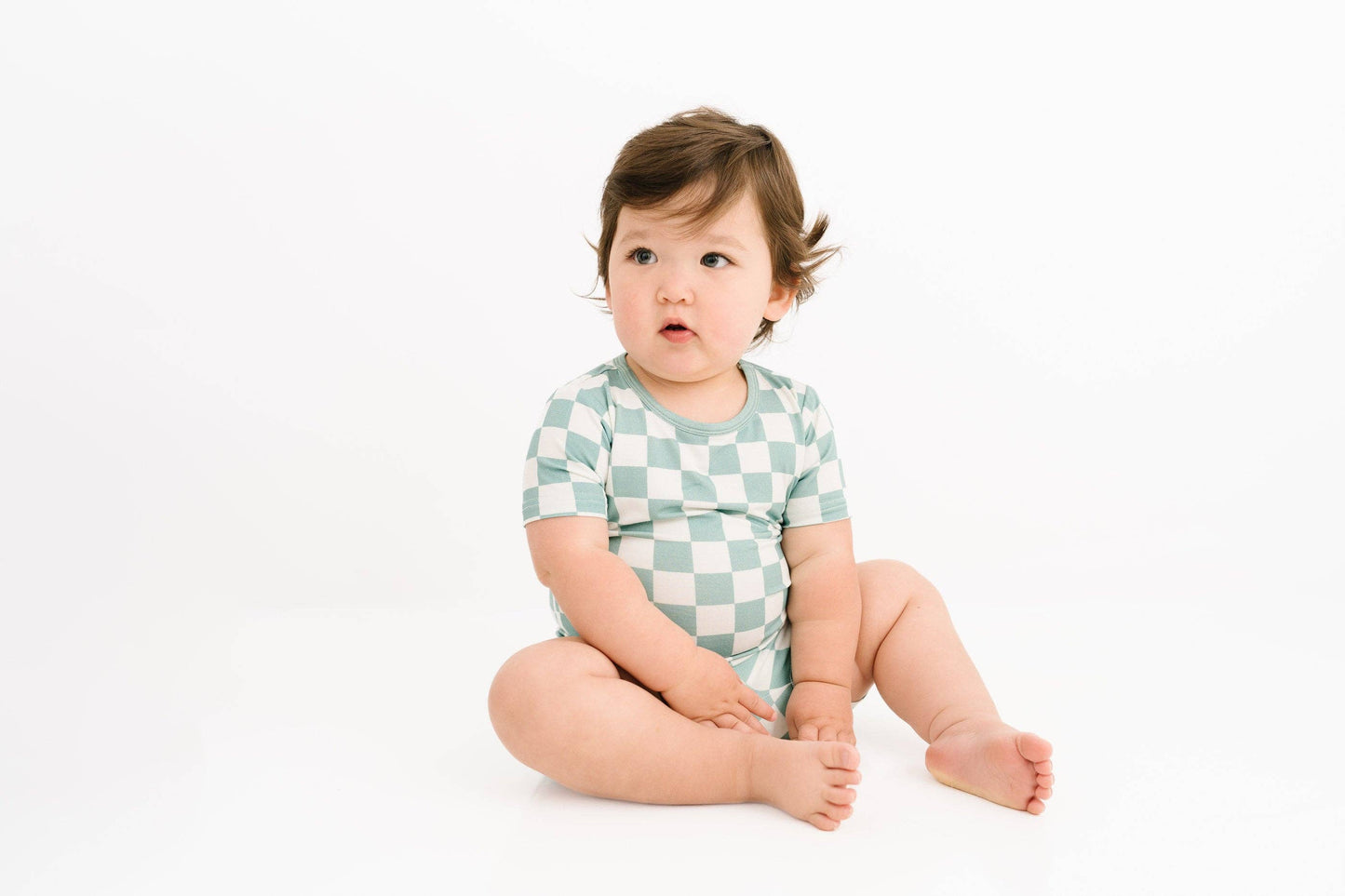 Seafoam Checkered Bamboo Shorts Set