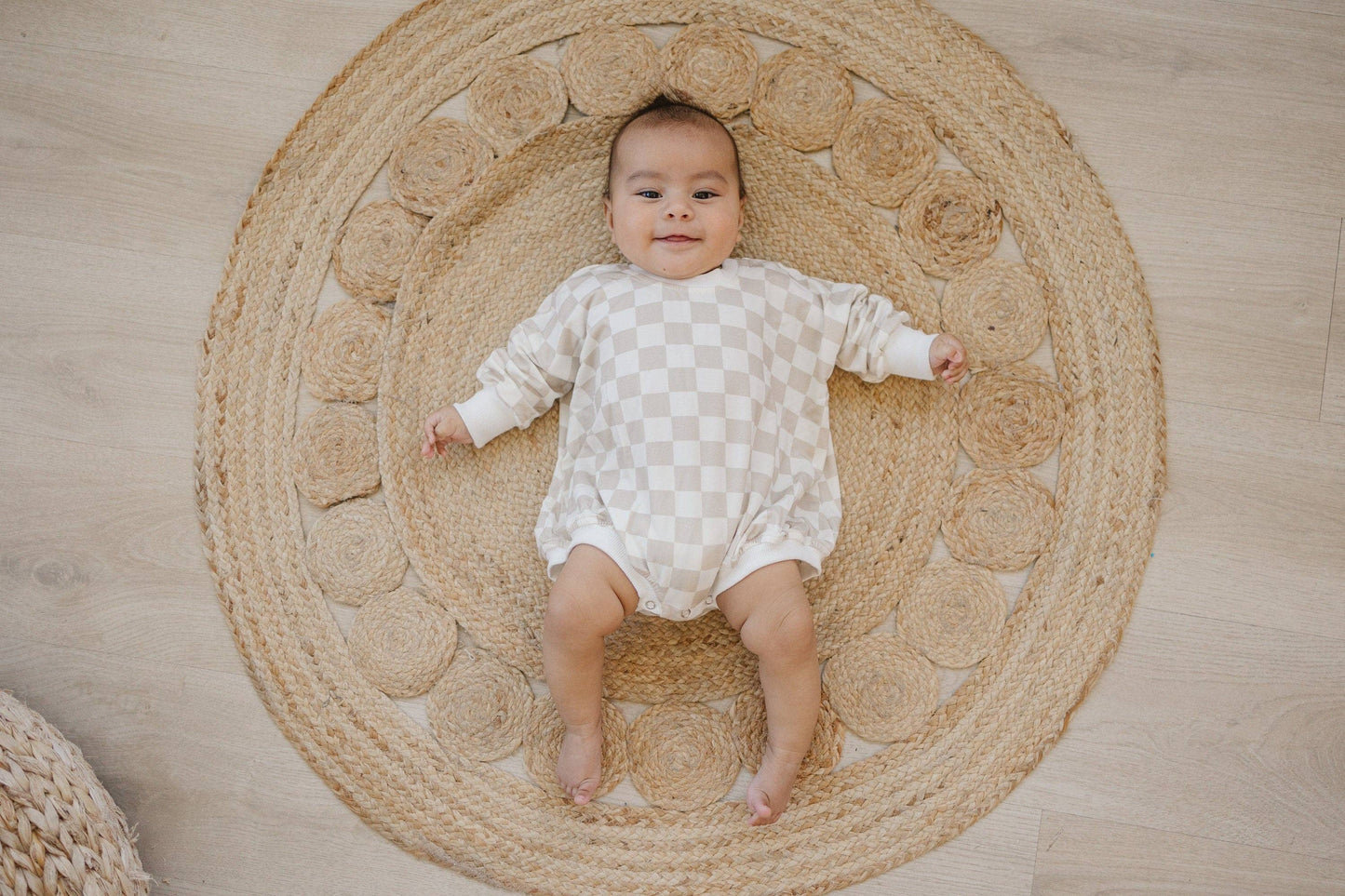 Neutral Checkered Bamboo Bubble Romper