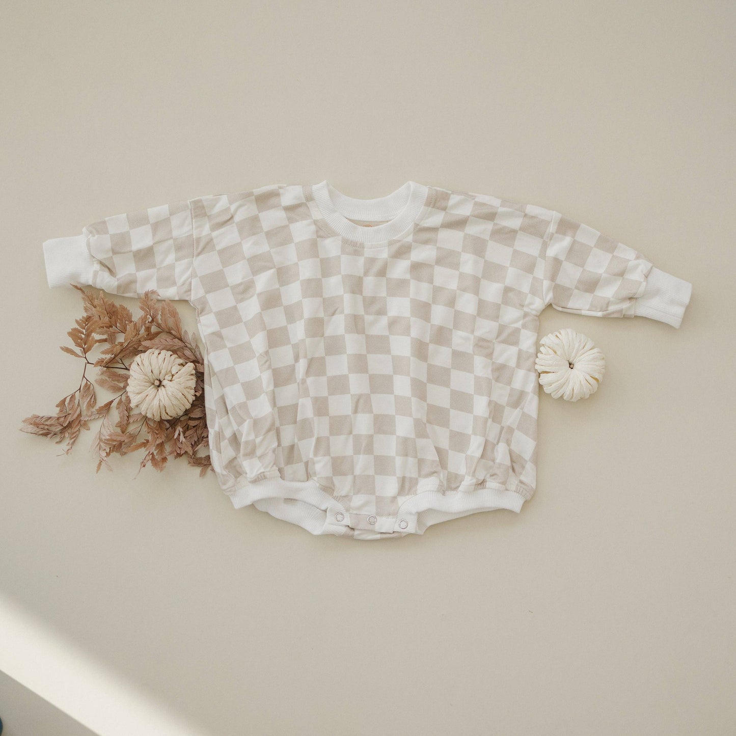 Neutral Checkered Bamboo Bubble Romper