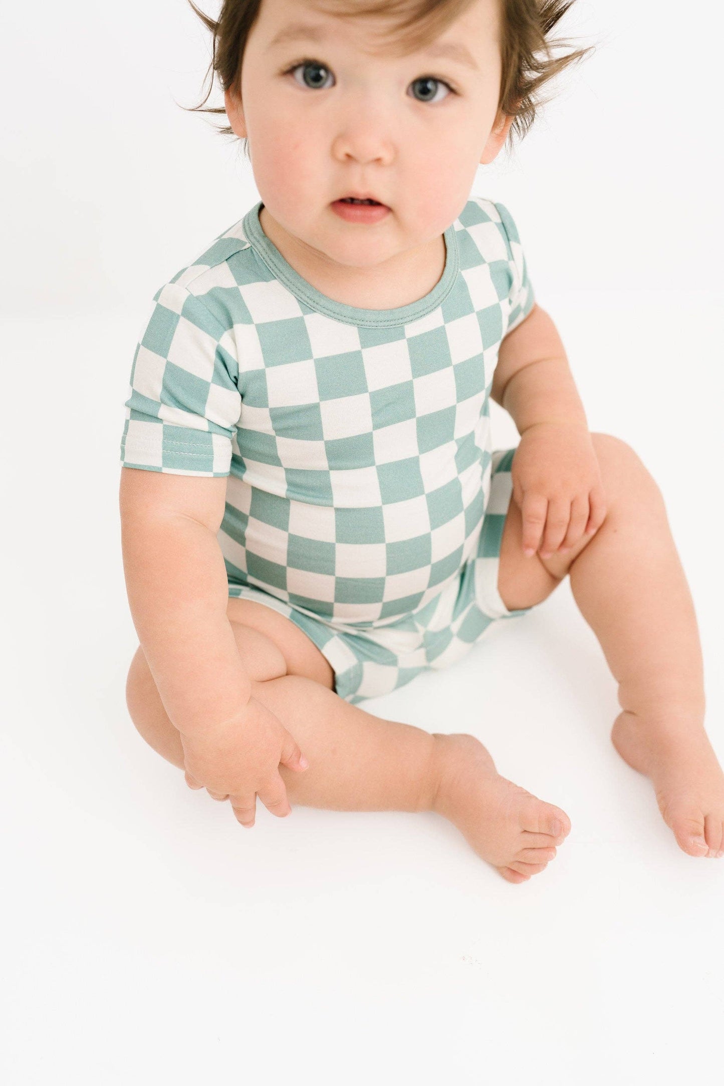 Seafoam Checkered Bamboo Shorts Set