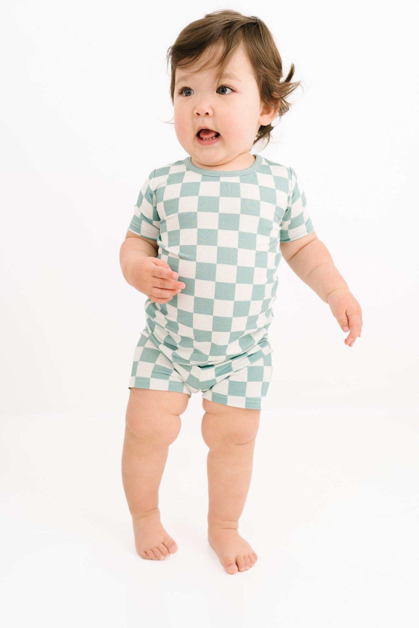 Seafoam Checkered Bamboo Shorts Set