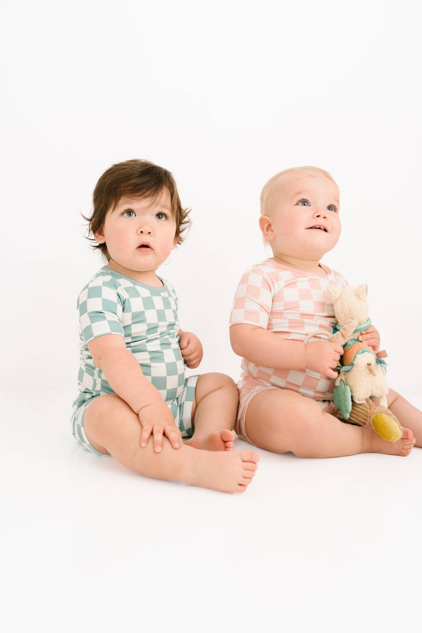 Seafoam Checkered Bamboo Shorts Set