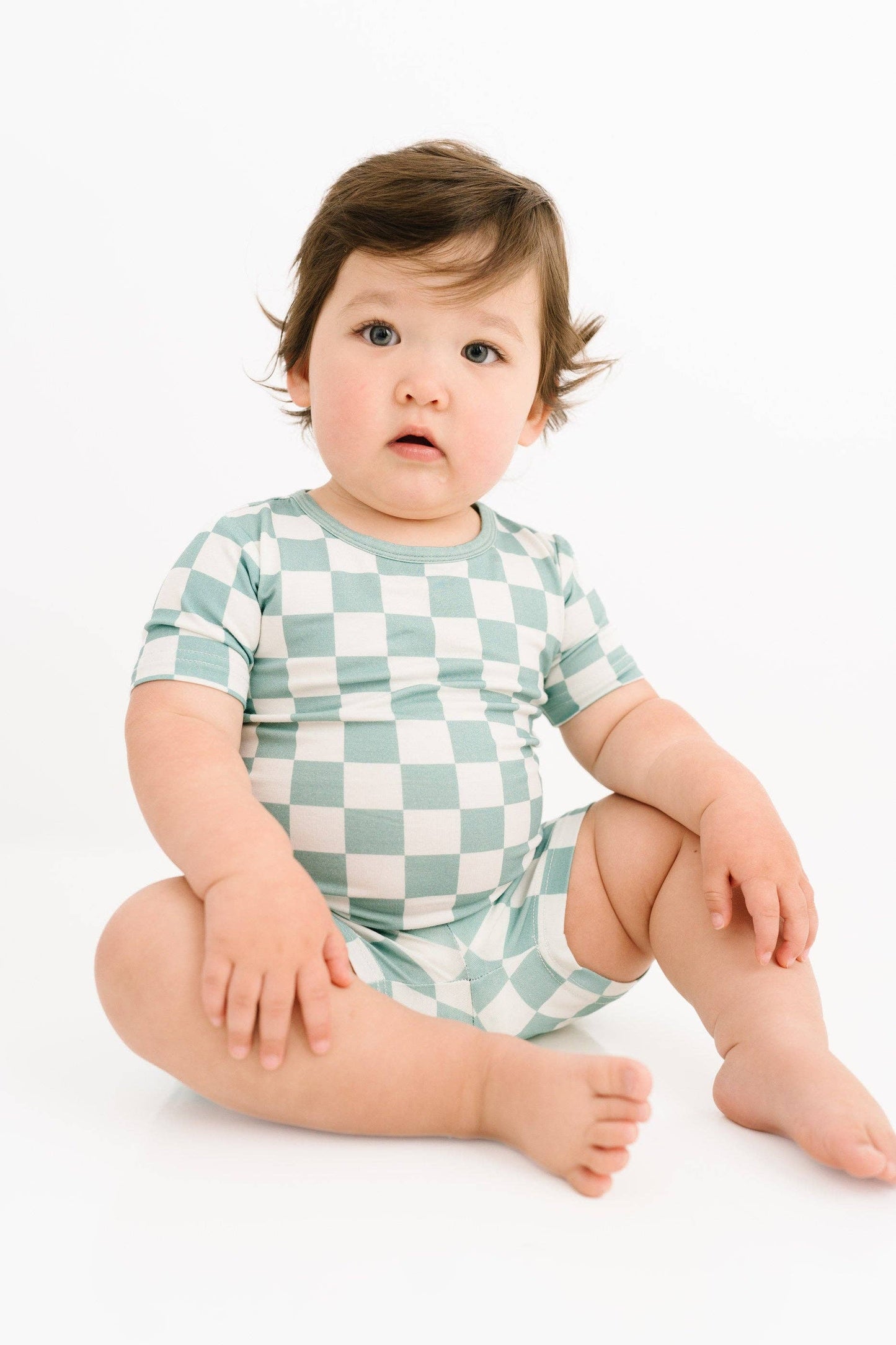 Seafoam Checkered Bamboo Shorts Set