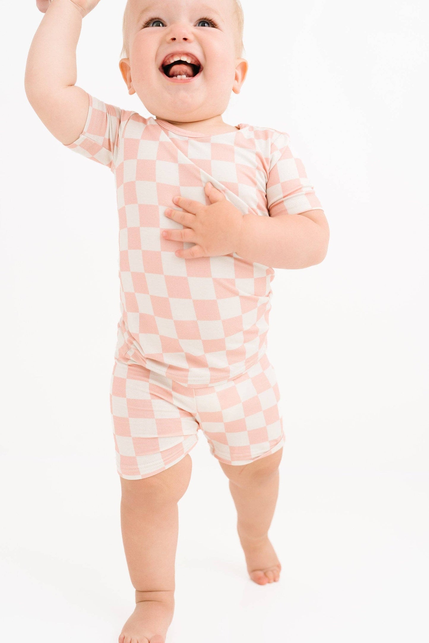 Blush Checkered Bamboo Shorts Set