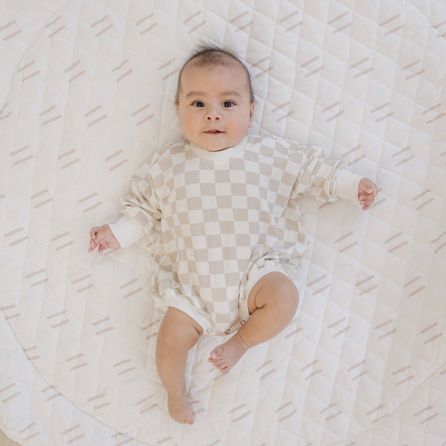 Neutral Checkered Bamboo Bubble Romper