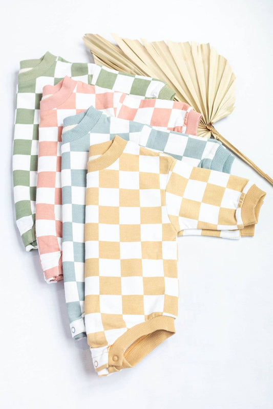 Organic Checkered Oversized Baby Bubble Romper French Terry