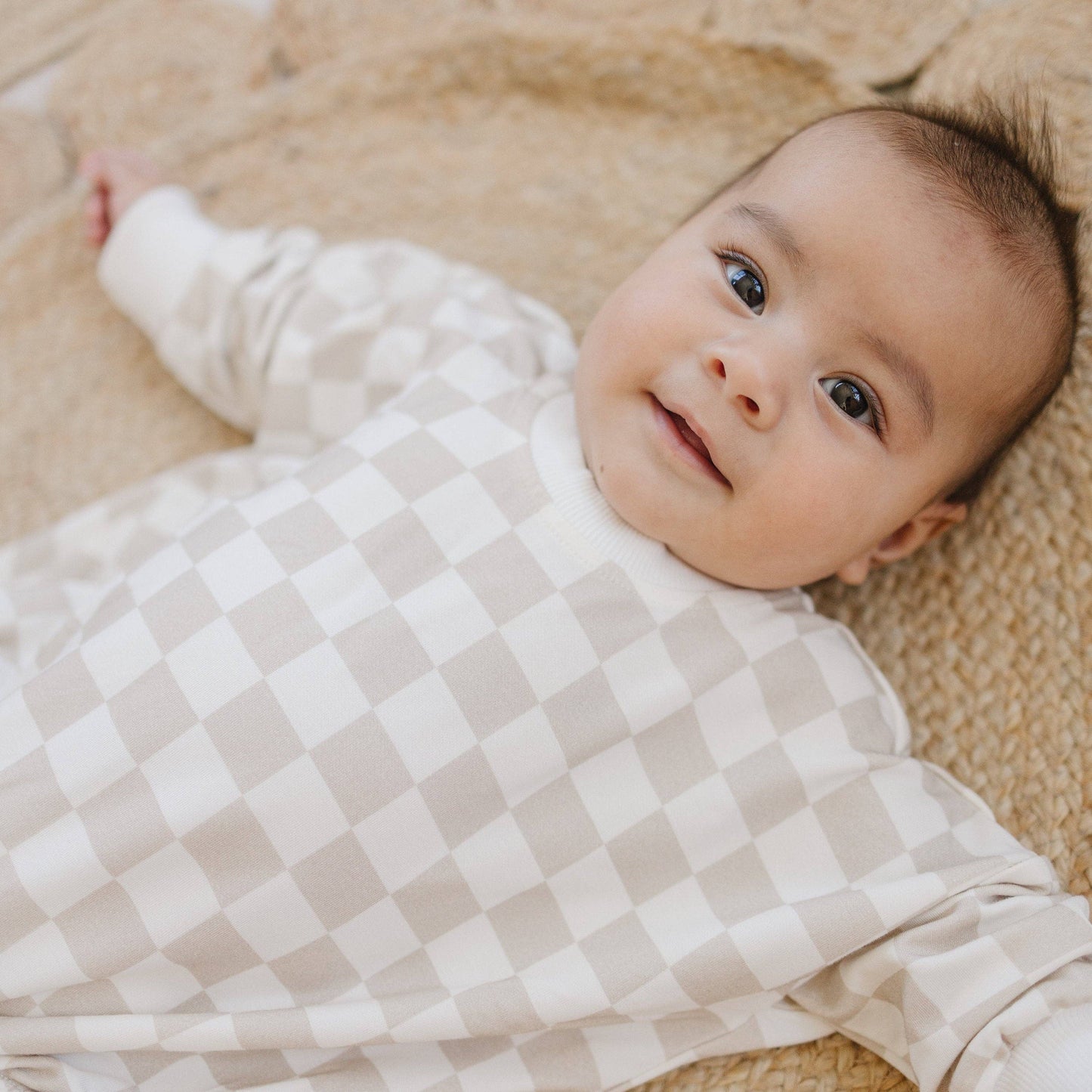 Neutral Checkered Bamboo Bubble Romper