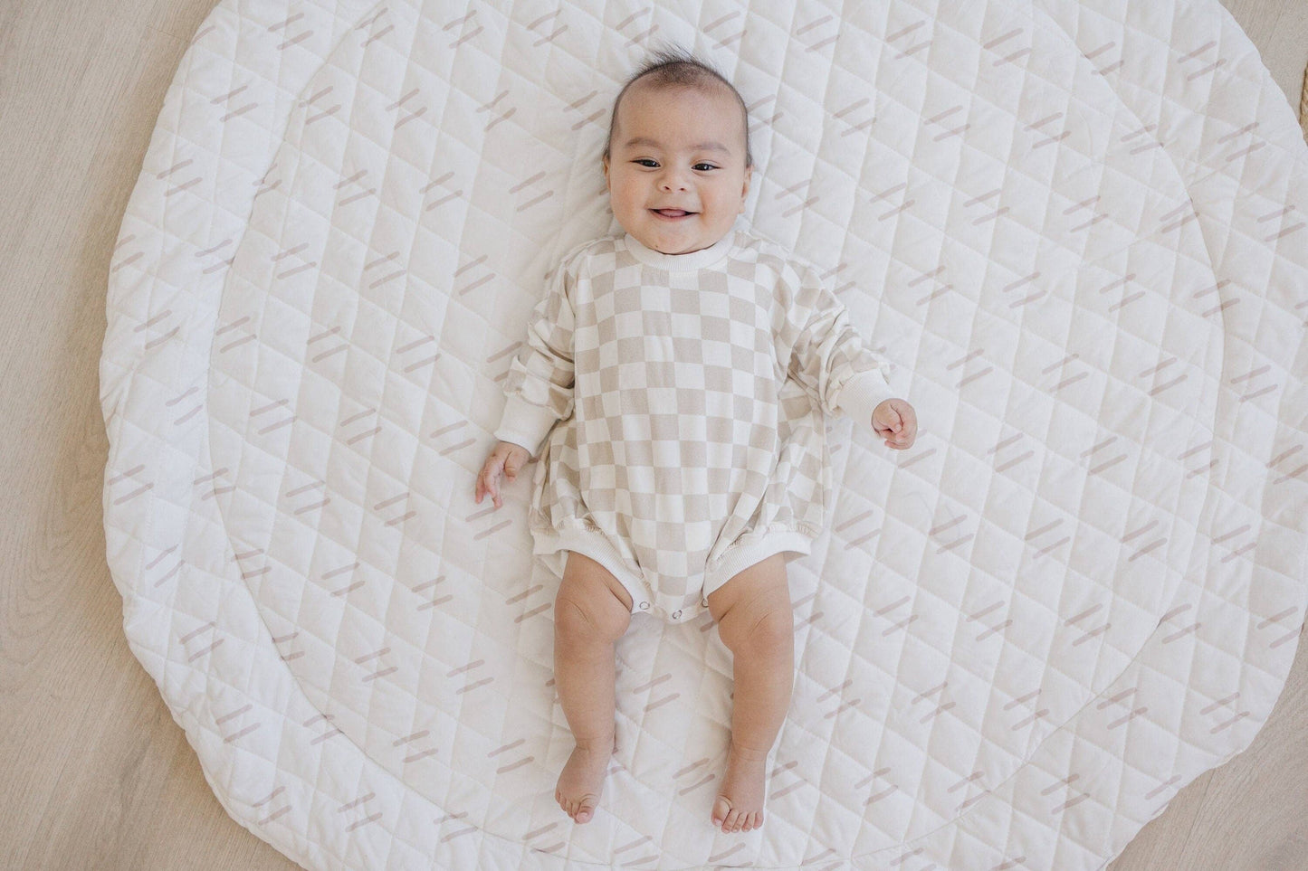 Neutral Checkered Bamboo Bubble Romper