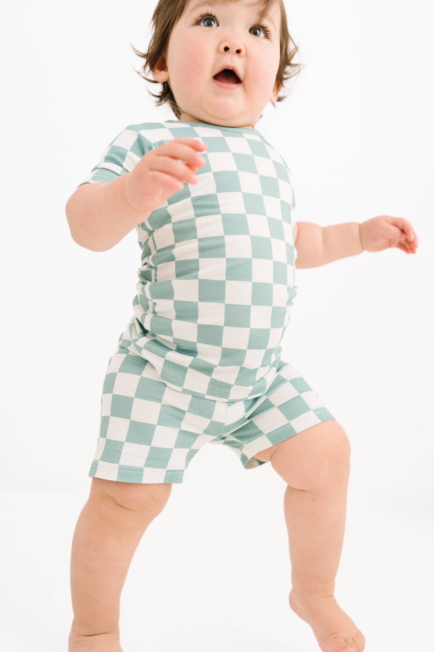 Seafoam Checkered Bamboo Shorts Set