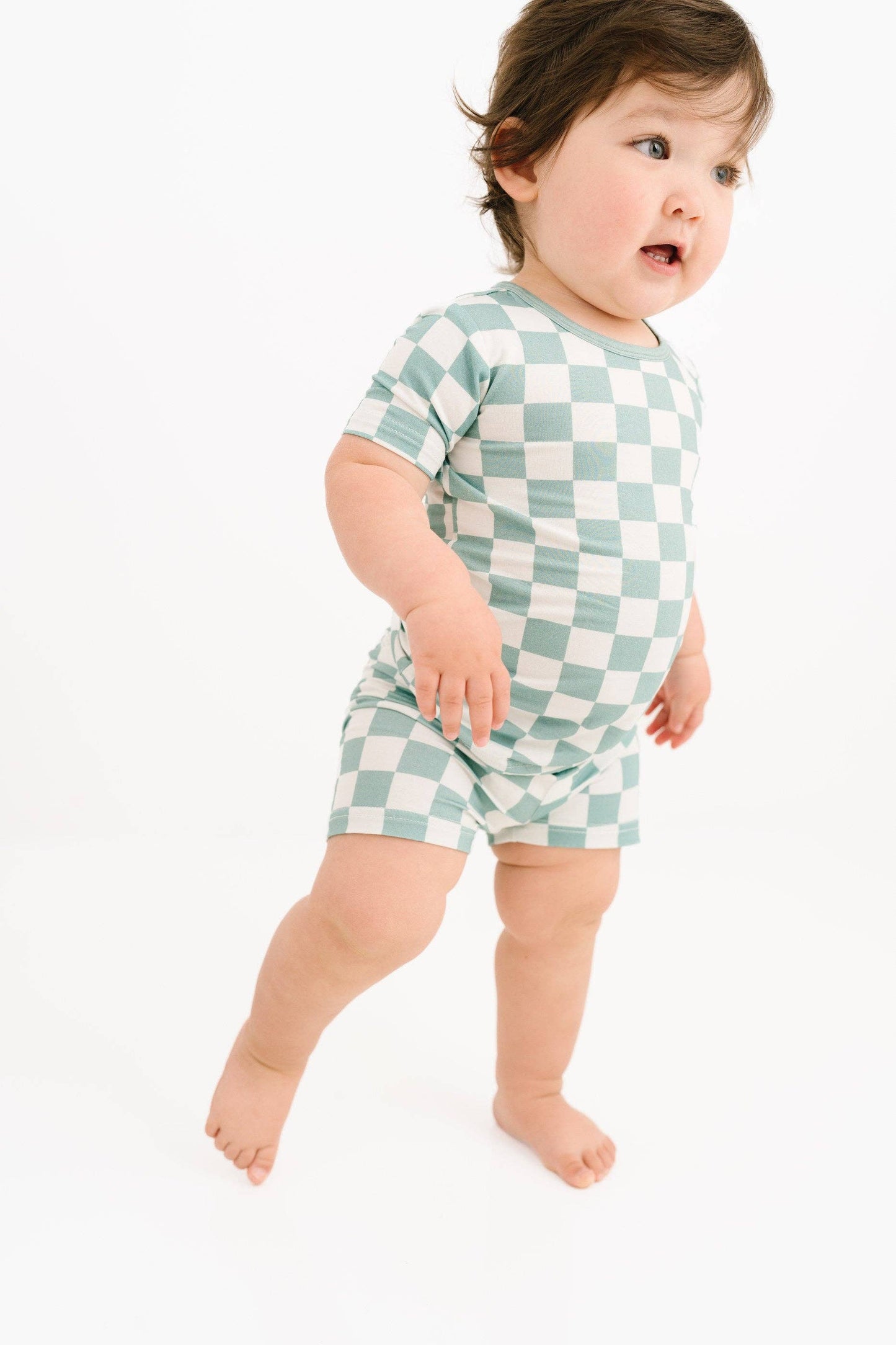 Seafoam Checkered Bamboo Shorts Set