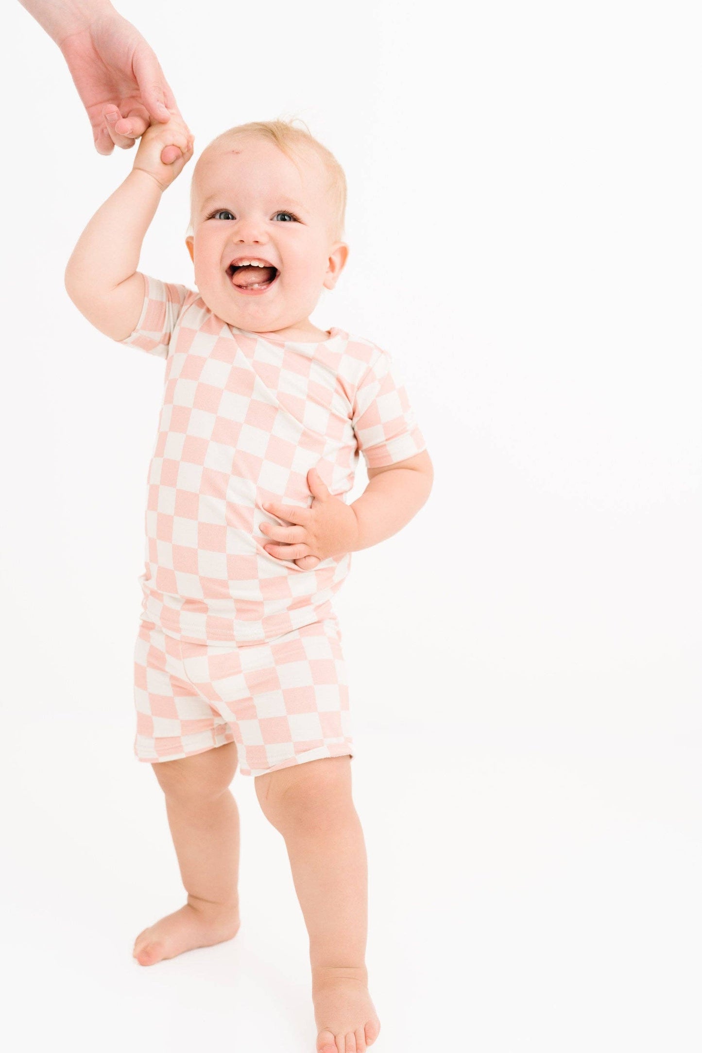 Blush Checkered Bamboo Shorts Set