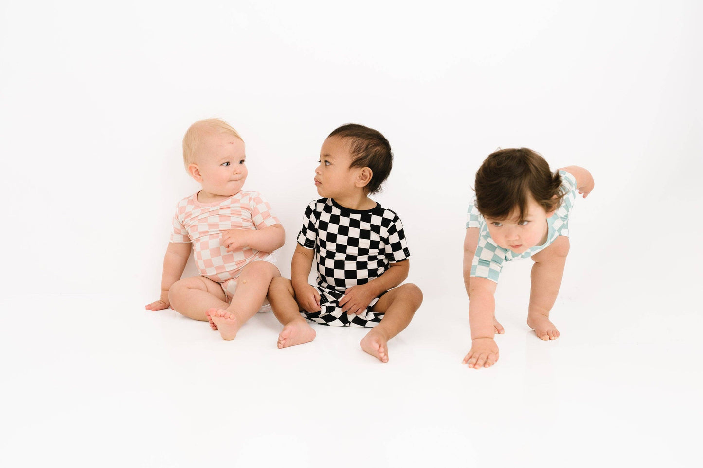 Seafoam Checkered Bamboo Shorts Set