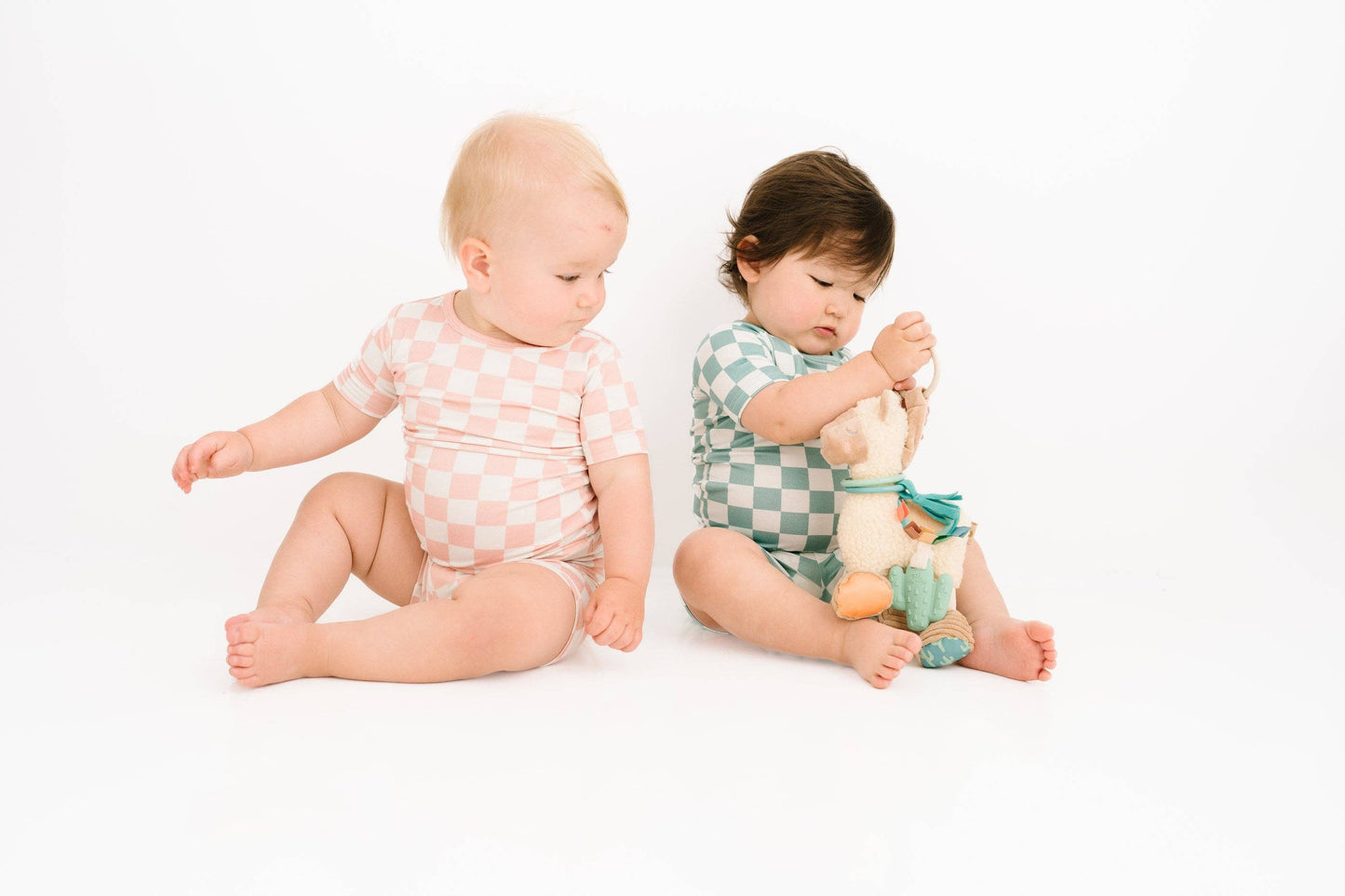 Seafoam Checkered Bamboo Shorts Set